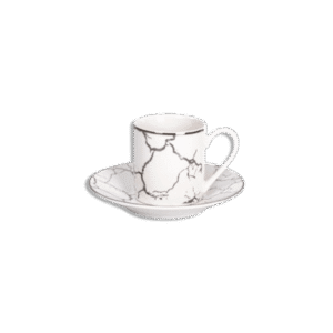 La Table Fine 6Pcs Silver Marble Set of Coffee Cups with Dishes