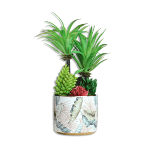 Ornament Vase With Palm Trees And Red Plant