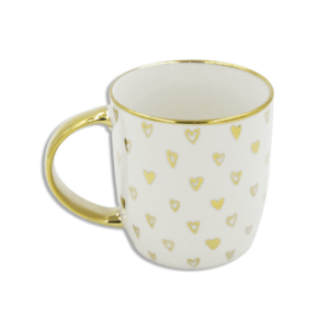 White 350ml Mug With Golden Hearts Pattern