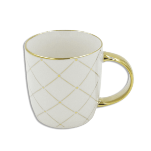 White 350ml Mug With Golden Squareds Pattern