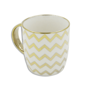 White 350ml Mug With Golden Zig Zag Lines Pattern