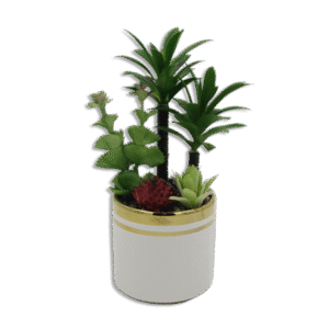 White Vase with Palm Trees and  Plants