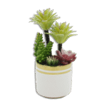 White Vase with Palm Trees and Purple Flower