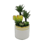 White Vase with Palm Trees and  Yellow Plant