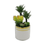White Vase with Palm Trees and  Yellow Plant
