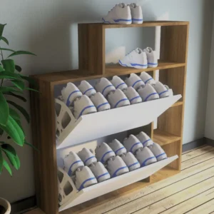 Wooden 4 Layers Beige Closet with 2 Shoes Layers