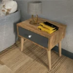 Wooden Beige Bedside Cabinet with Grey Drawer
