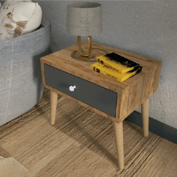 Wooden Beige Bedside Cabinet With Grey Drawer