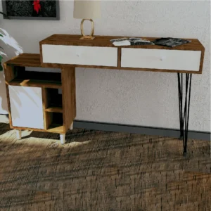 Wooden Brown Console Table with White Drawers