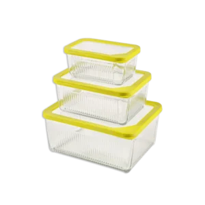Limon 3 Pcs Yellow Rectangular Glass Container