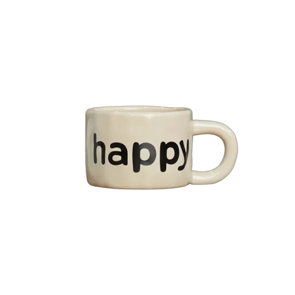 Ceramic beige happy mug with handle