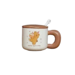 Ceramic Brown Birthday Dancing Bear Mug with Lid & Spoon
