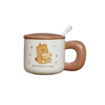 Ceramic Brown Birthday Sitting Bear Mug with Lid & Spoon