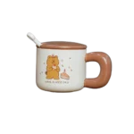 Ceramic Brown Birthday Standing Bear Mug with Lid & Spoon