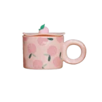 Ceramic Pink Peach Mug with Silicon Lid