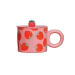 Ceramic Pink Strawberry Mug with Silicon Lid