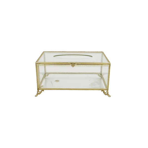 Glass 22x10 Tissue Box With Golden Frame With Legs