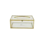 Glass 22x9cm Tissue Box with Golden Frame