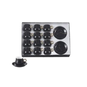 Momaz 12Pcs Alberto Black Marble Coffee Cups Set with Dishes