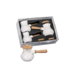 Momaz 3Pcs White Marble Coffee Pots Set with Wooden Lids