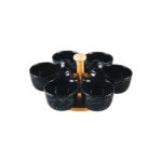 Momaz 6Pcs Round Black Marble Cups with Wooden Stand