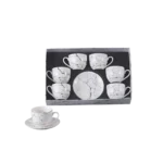 Momaz 6Pcs White Marble Tea Cups Set with Dishes