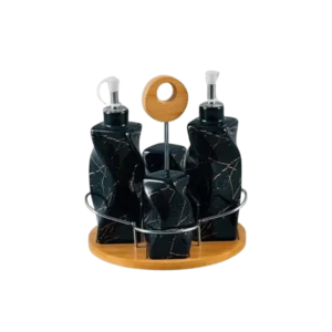 Momaz Oil & Vinger Black Marble Set with Wooden Stand