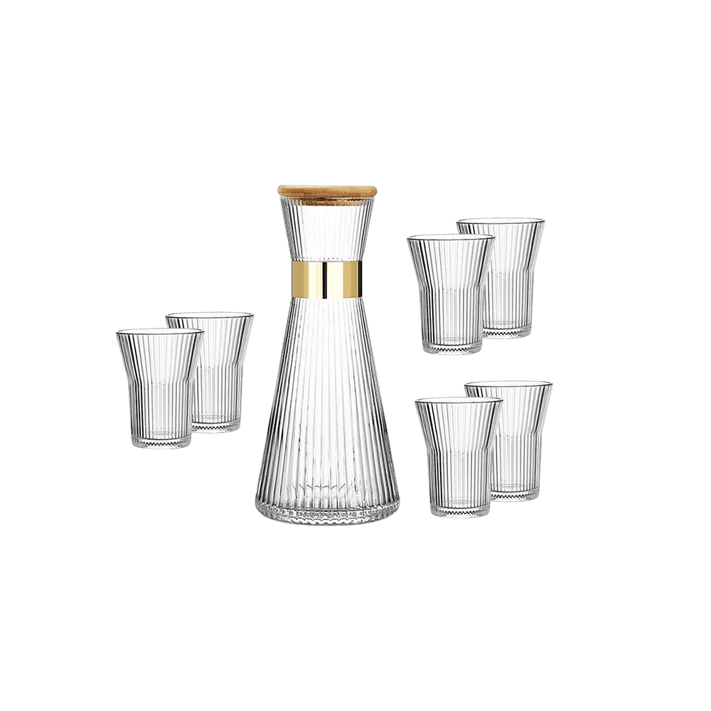 Ripple-Clear-Glass-Serving-Carafe-with-Cups