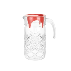 Transparent 1.3L Patterned Glass Jug with Red Lid