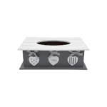 Wooden Grey Hearts Pattern Tissue Box