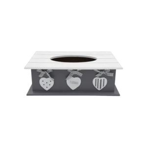 Wooden Grey Hearts Pattern Tissue Box
