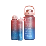 3Pcs Glittery Sports Water Bottle Pink & Bue Time Marker with Straw