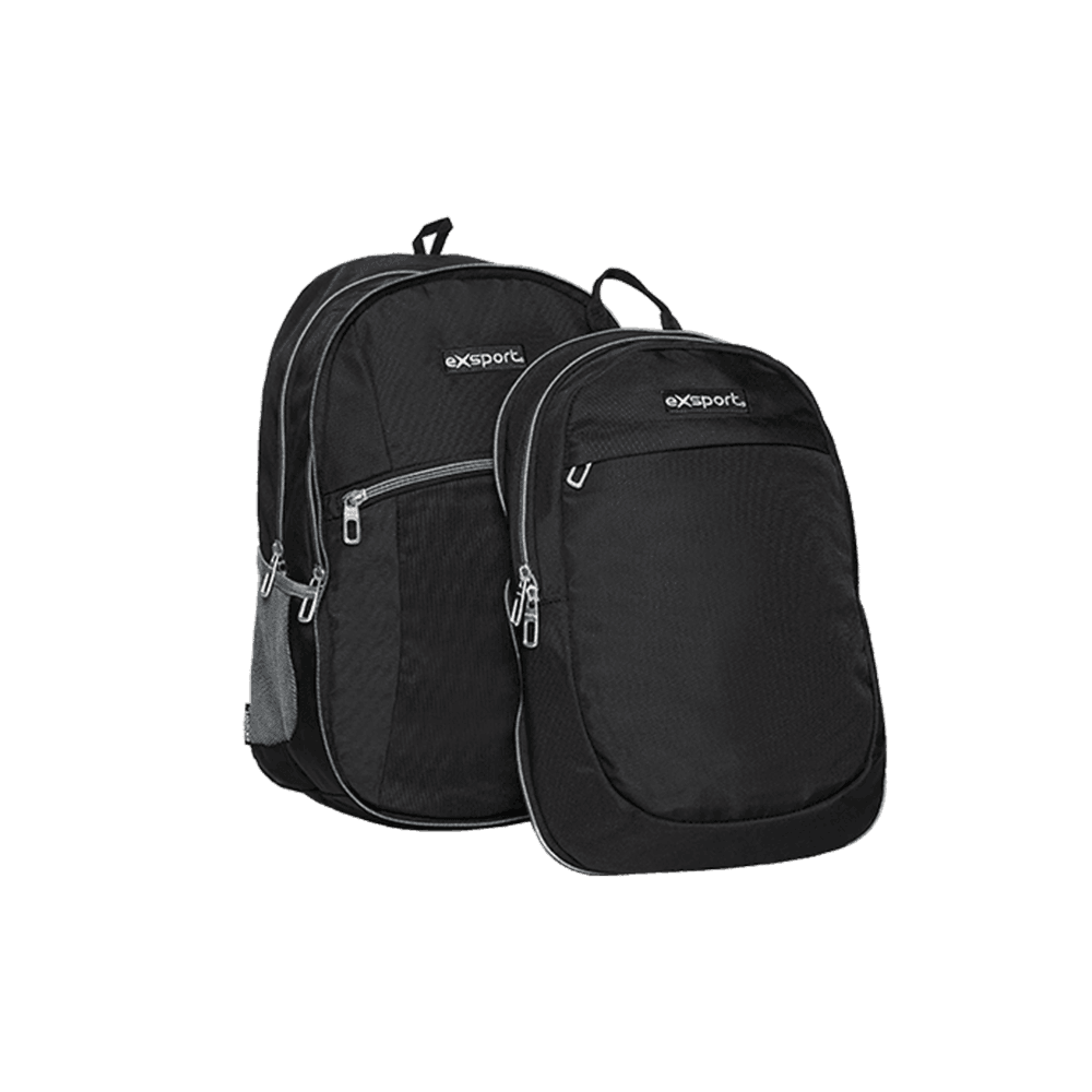 Exsport-2-Parts-Plain-Black-Backpack-5-Zippers