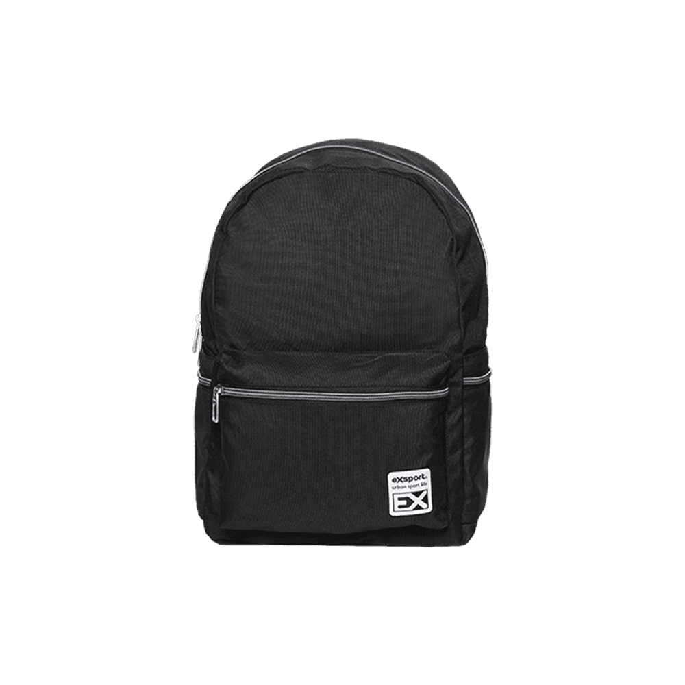 Exsport-Plain-Black-Backpack-2-Zippers