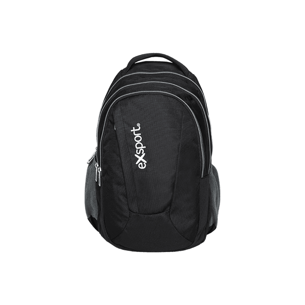 Exsport-Plain-Black-Backpack-4-Zippers