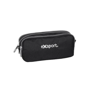 Exsport Plain Black Double Zipper Wide Pencil Case