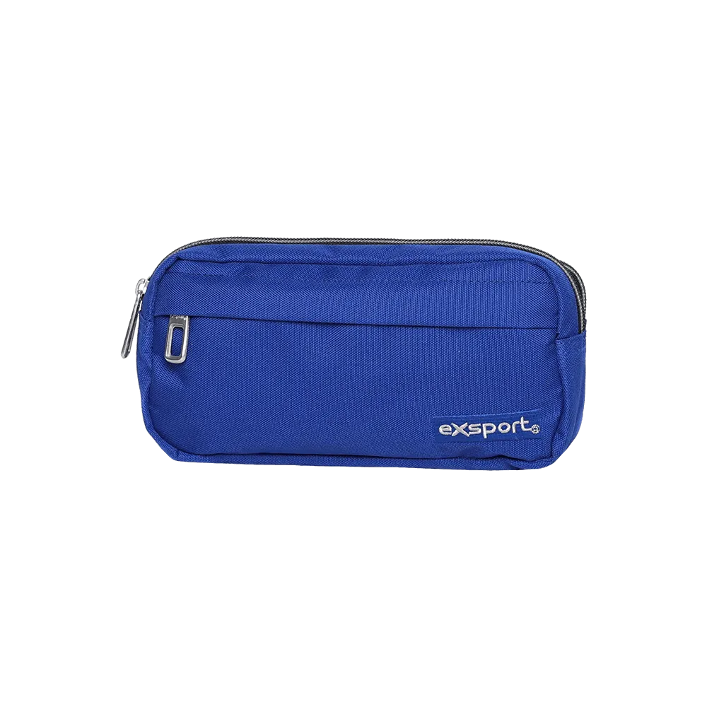 Exsport-Plain-Blue-3-Zippers-Pencil-Case