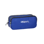 Exsport Plain Blue Triple Zipper Wide Pencil Case