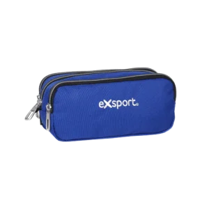 Exsport Plain Blue Triple Zipper Wide Pencil Case