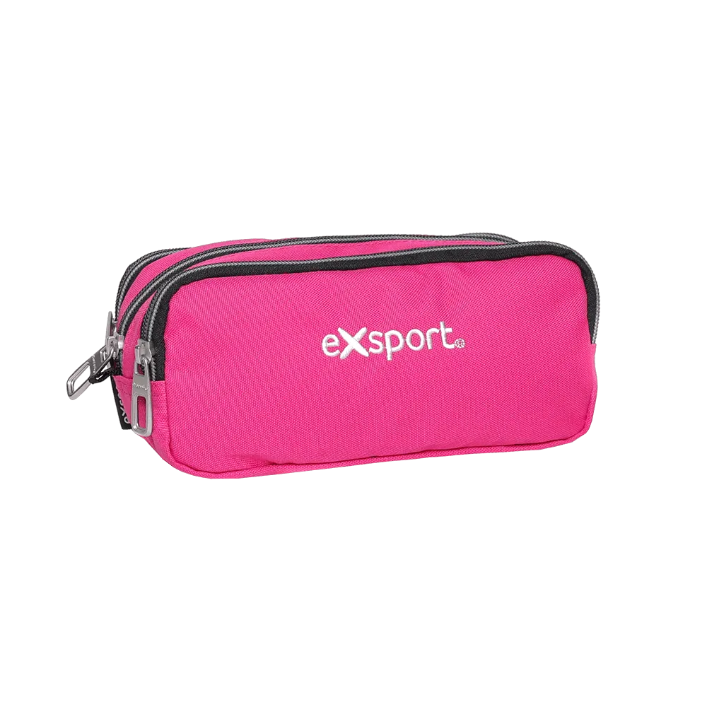 Exsport-Plain-Fuschia-Double-Zipper-Wide-Pencil-Case