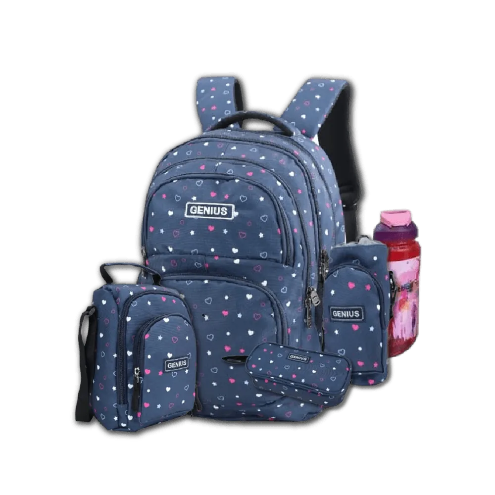 Genius 18" Hearts Navy Backpack 5Pcs Set