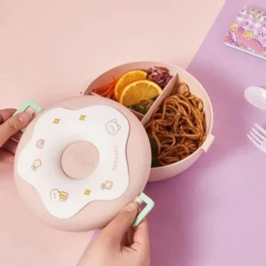 Microwavable 3 Compartment 1000ml Pink Lunch Box1