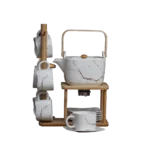 Momaz Marble Tea Set with Wooden Stand