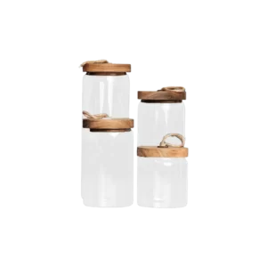 Transparent 4pcs Jars Set With Wooden Lids