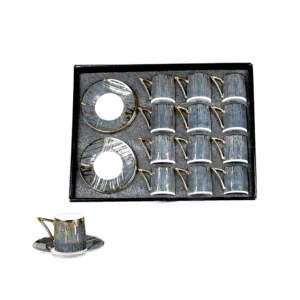 Momaz 12Pcs Grey & Gold Streaked Coffee Cups Set with Dishes