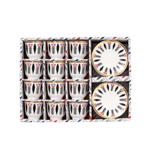 Momaz 12Pcs White & Black Bedouin Design Coffee Cups with Dishes