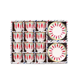 Momaz 12Pcs White & Red Bedouin Design Coffee Cups with Dishes