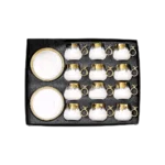 Momaz 24Pcs Bird White  Gold Coffee Cups with Dishes