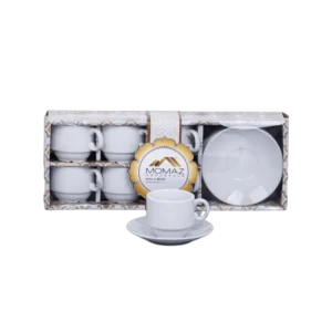 Momaz 6Pcs Small White Squared Coffee Cups Set with Dishes