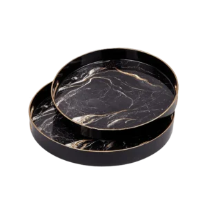Momaz Round Black Marble 2Pcs Trays Set